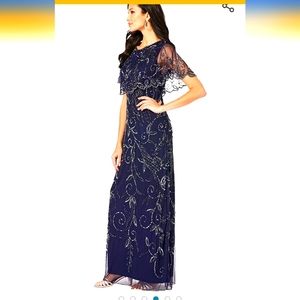 PLUS 24W BNWT GOWN ROAMANS BLUE SILVER BEADING SLEEVES FORMAL CRUISE PROM MOTHER